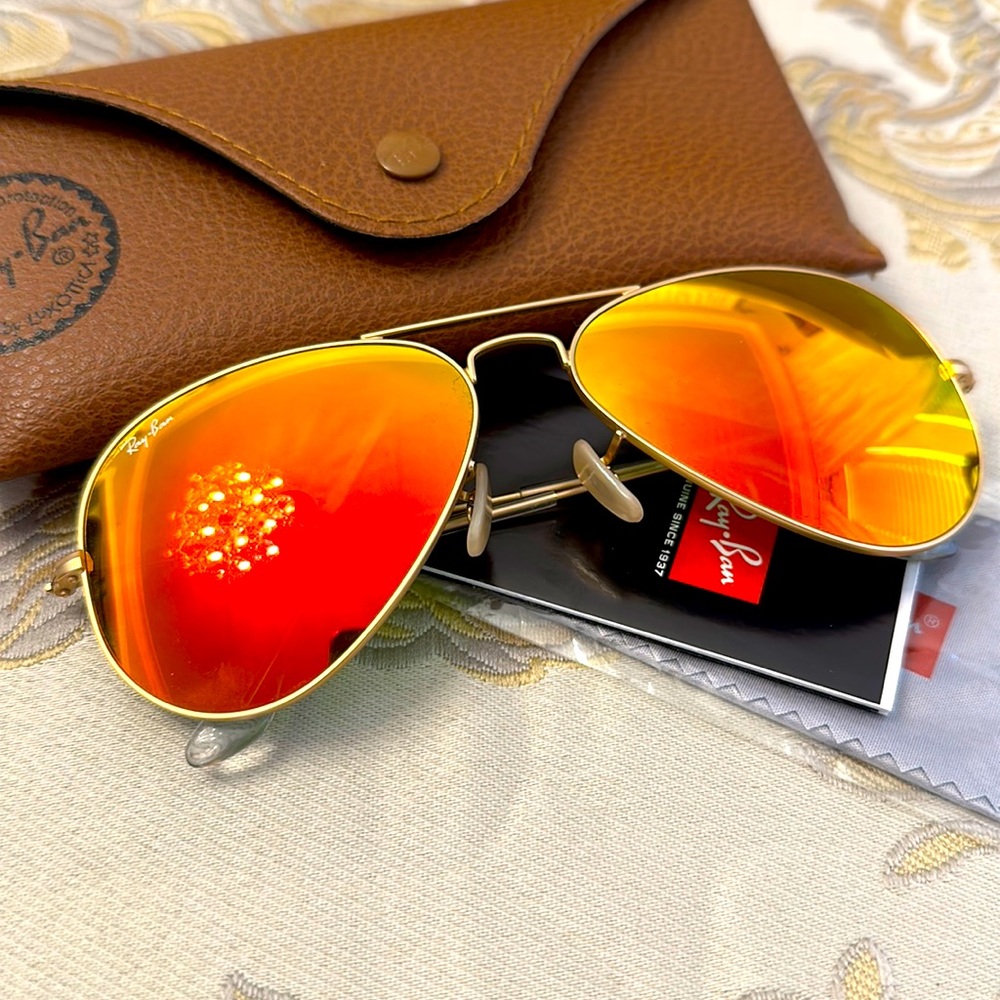 Ray-Ban Aviator Sunglasses Sunset, Pink Orange